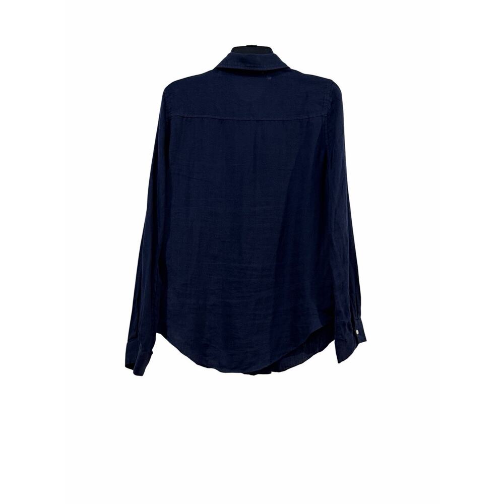 Lilly Pulitzer Sea View Shirt Womens Size M True Navy 100% Linen Button Down - Picture 2 of 10